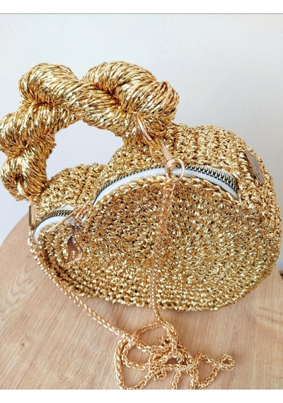 Kemzey Handmade Gold Kalp Çanta , Altın Sarı Parlak Kalp Çantası Altın