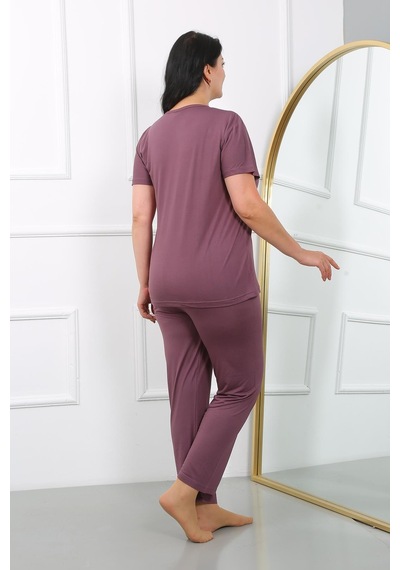 Akbeniz Kadın Büyük Beden Kısa Kol Penye Pijama Takımı Mürdüm 202405-mürdüm Mürdüm Akbeniz Kadın Büyük Beden Kısa Kol Penye Pijama Takımı Mürdüm 202405-mürdüm Mürdüm