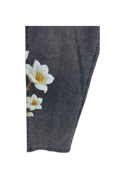 Büyük Beden Taşlı Denim Kadın Pantolon Gri