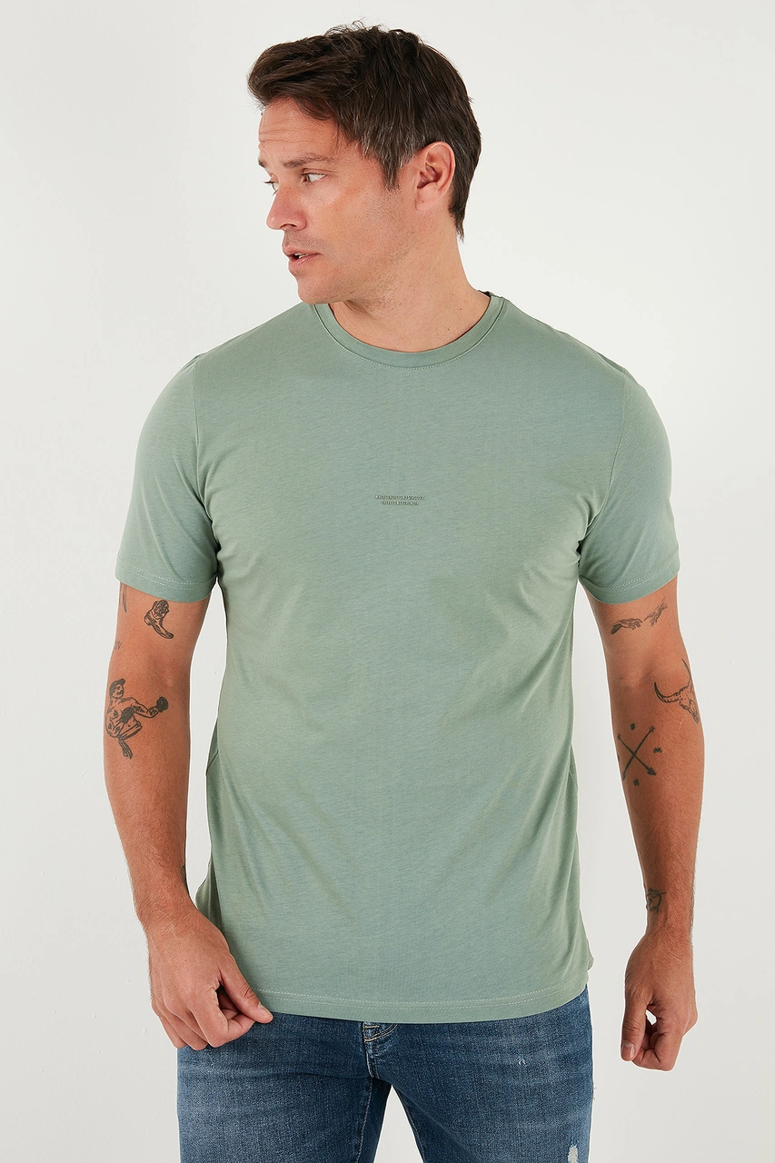 Buratti Yazı Detaylı Pamuklu Regular Fit Bisiklet Yaka Erkek T Shirt 59020203 Elma Yeşili