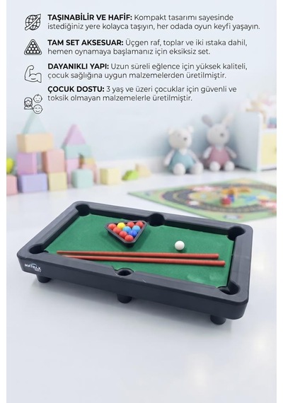 Midi Pool Bilardo Oyunu 2 Istakalı Ve 11 Renkli Toplu Eğitici Ve Eğlenceli Çocuk Bilardo Seti