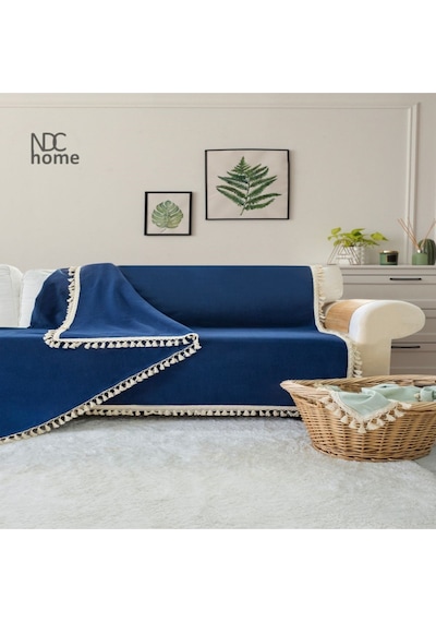 Dnc Home Tekstil Ndchome Premium Keten Lacivert Ponponlu Koltuk Örtüsü 170 X 220