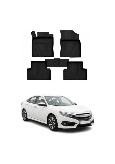Honda Civic 10 Sd 2016-2021 Uyumlu 4d Havuzlu Paspas Kauçuk Siyah 5 Parça