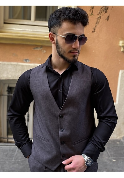 Dupont Classics Dupont Erkek Slim Fit 6 Drop Çift Yırtmaç Yelekli Takım Elbise Koyu Gri Dupont Classics Dupont Erkek Slim Fit 6 Drop Çift Yırtmaç Yelekli Takım Elbise Koyu Gri