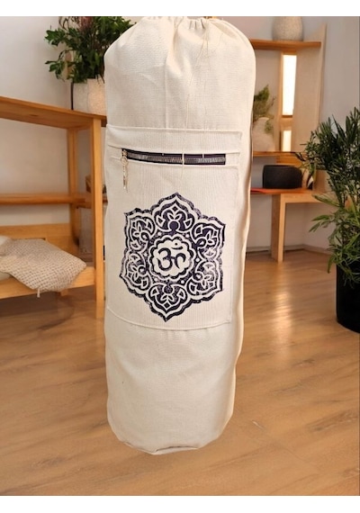 Om'lu Mandala Elde Tahta Baskılı Mat Taşıma Çantası