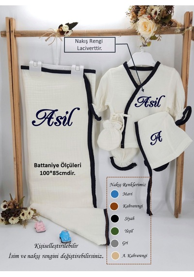 Gros Shop Yeni Doğan Burümcük Müslin Kumaş %100pamuk 5 Li Hastane Çıkış Set Ekru