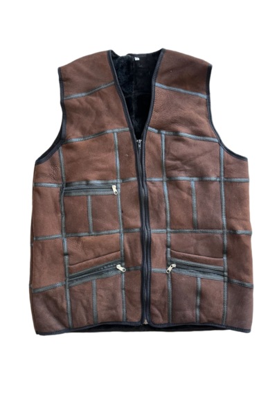 Ln Leather Koyukahve Patchwork İçi Kürk-dışı Süet Deri Biye Detaylı Yelek