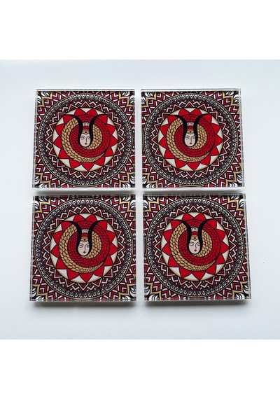 Cam Bardak Altlığı Modern Şahmeran 4'lü Takım Beyaz