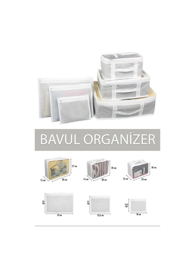 Çizgili Bavul Organizer Valiz Düzenleyici 6 Parça Çamaşır Düzenleyici Organizer Hurç Gri