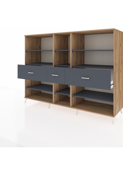 Kronos Dolap 9 Raflı 3 Çekmeceli 220x59x163 Çam-antrasit Çam-antrasit Kronos Dolap 9 Raflı 3 Çekmeceli 220x59x163 Çam-antrasit Çam-antrasit