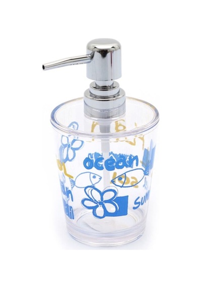 Buççin Online Mağaza Sıvı Sabunluk Deniz Desen Akrilik 8x8x16cm 350ml Cam Mavi Çok Renkli