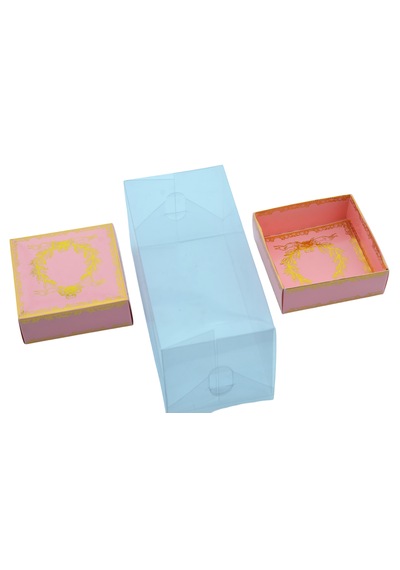 Hediyelik Karton Kapak Pembe Gold Varaklı Asetat Kutu 8x8x16.5cm