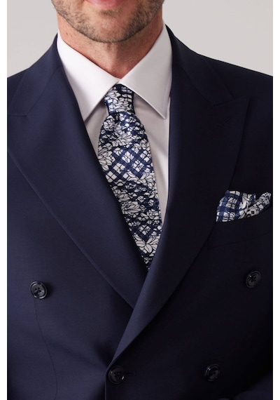 Erkek Lacivert Slim Fit Kruvaze %100 Yün Takım Elbise