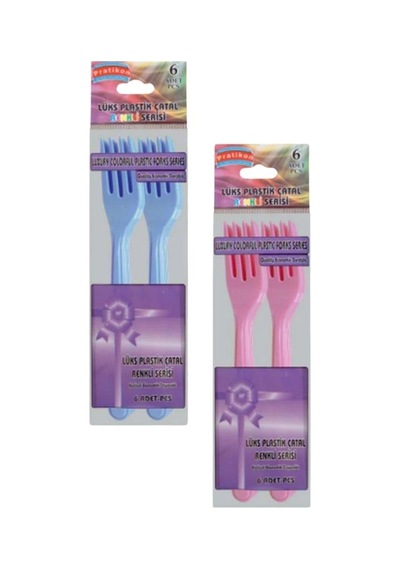 Lüks Renkli Plastik Çatal 6'lı Çok Renkli