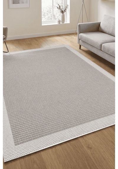 Hoom Rugs Lora 3211 Bej Çerçeveli Pamuk Taban Hav Toz Vermez Sisal Halı