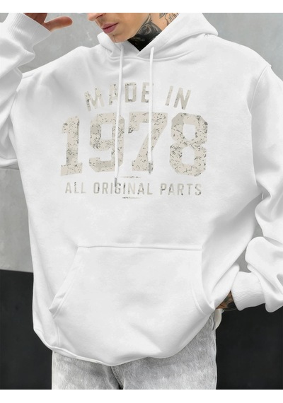 Startmore Tarzsokak 1978'de Üretilmiştir Tüm Orijinal Parçalar Baskılı Erkek Günlük Moda Kapüşonlular Büyük Beden Beyaz