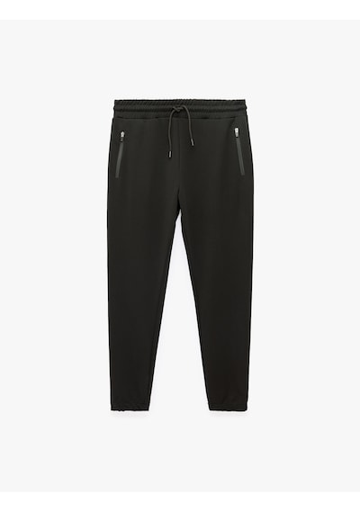 Koton Fermuarlı Cepli Beli Bağcıklı Paçası Lastikli Jogger Spor Eşofman Altı Siyah 7wam40010nk