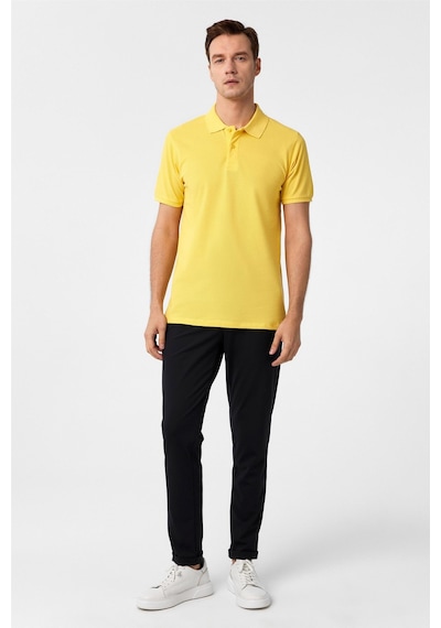 Süvari Sarı Slim Fit Armürlü Polo Yaka Tişört-37205 Sarı