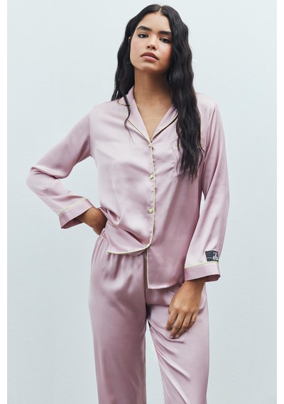 Amour Gül Kurusu Uzun Saten Pijama Takımı GÜL KURUSU