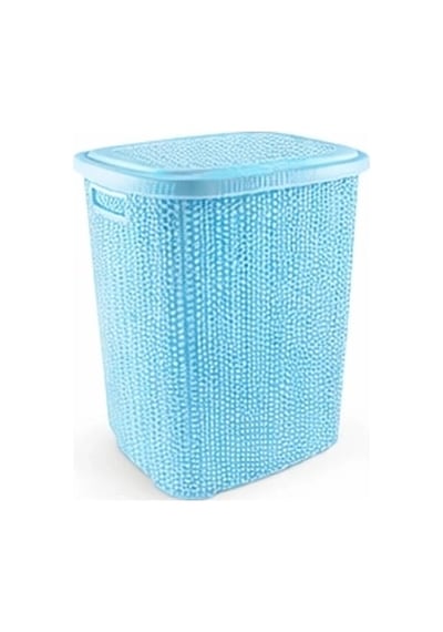 Hubrendy Çer Kirli Çamaşır Sepeti Kapaklı 65 Lt Örgü Desenli Plastik Çamaşır Sepeti Banyo Sepeti - M Diğer