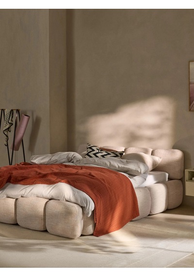 Most Oktagon Bazalı Mdf Karyola 180x200 Bej Bukle Kumaş İşbir Kuştüyü Sünger Evinize Teslim 180 x 200