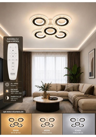 Eray Aydınlatma A017-4+1 Beyaz Dimmer Kumandalı Led Avize
