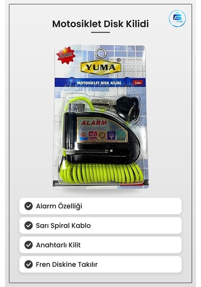 Motosiklet Disk Kilidi Alarmlı Sarı Kablolu Güvenlik Kilit Ekipma