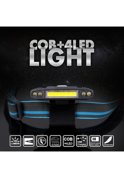 Police PS-1930 USB Şarjlı COB Led Şapka Feneri Mavi - Siyah