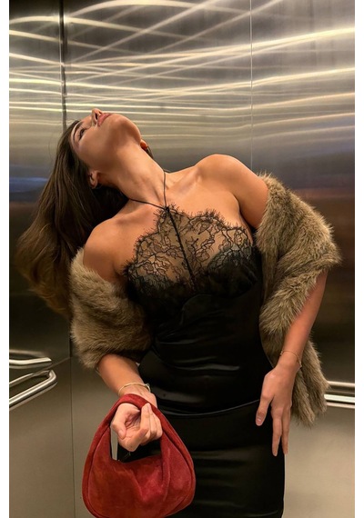 Sherida Dantel Detay Elbise - Siyah