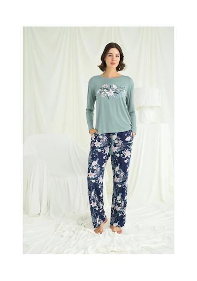 L'ombre Çiçek Ve Yaprak Desenli Baskılı Pijama Takımı Yeşil