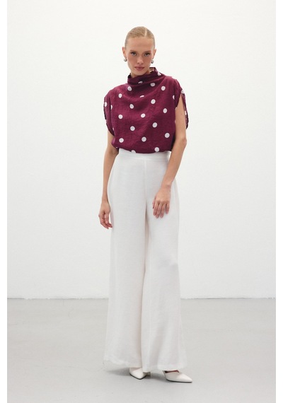 Sateen Puantiye Desenli Bluz - Bordo-136213 Bordo