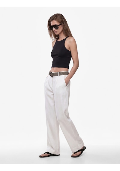 Koton Pamuklu Ribanalı Slim Fit Kolsuz Halter Yaka Crop Top Siyah 6sak10424ek