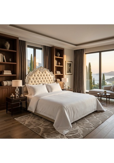 Goldroom Home Çizgili Pamuk Saten Çift Kişilik Nevresim Takımı Beyaz