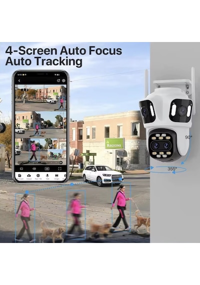 12mp 3k 4 Lensli Wifi Ptz Kamera 8x Zoom 360 Görüş Ip66 Gece Görüş Akıllı Güvenlik Kamera