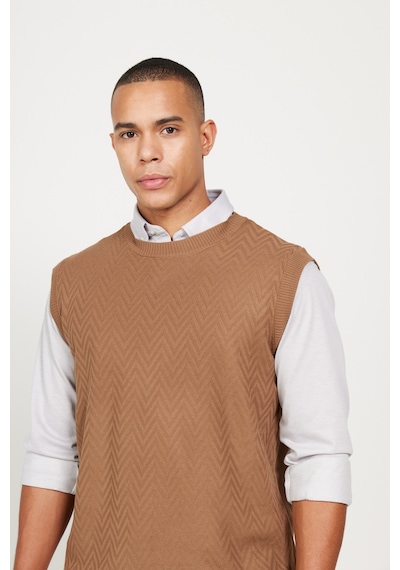 AC&Co / Altınyıldız Classics Erkek Vızon Standart Fit Normal Kesim Bisiklet Yaka Süveter Vizon