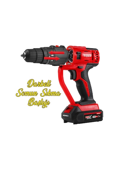 Rodex RPX2708F Şarjlı Akülü Matkap Çok Amaçlı 7 Değişebilir Başlıklı Matkap Vidalama 8 Parça