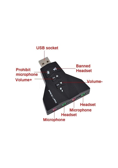 AoGo Harici USB 2.0 Çift Sanal 7.1 3D Ses Kartı