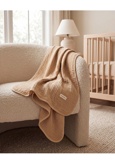 Natulis Baby %100 Organik Pamuk Kumaş 4 Kat Müslin Bebek Battaniyesi 110x110 cm Bej