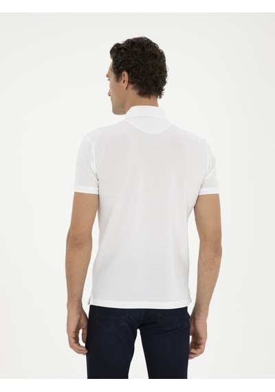 Beyaz Slim Fit Polo Yaka Merserize T-shirt 15841036