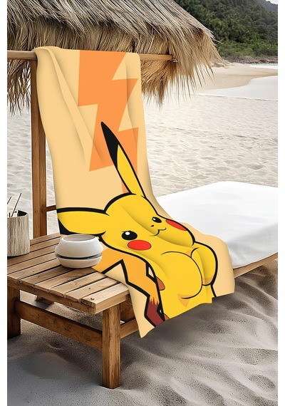 Dijital Baskı Plaj Deniz Havlusu Pikachu Desenli Peştamal Hvl0013 Renkli