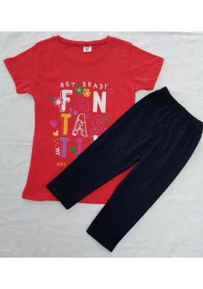 Aybeyce Fantastic Baskılı Kız Çocuk Tshirt-Tayt Takım 9-12 Yaş Kırmızı