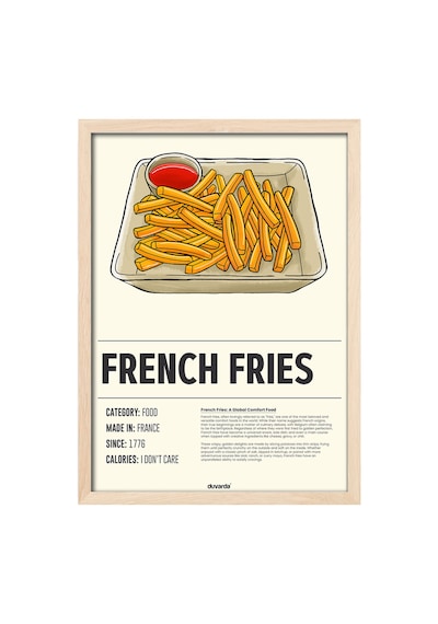 French Fries Ahşap Çerçeveli Poster, Dekoratif Mutfak Duvar Tablosu