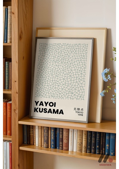 Yayoi Kusama Beyaz Ağ Deseni, Siyah Çerçeveli Duvar Tablosu - Sanatsever Hediyesi