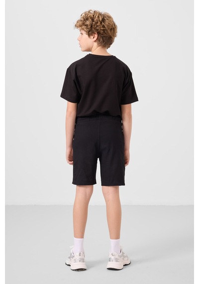 Siyah Pamuklu Oversize Fit Dokuma Hafif Esnek Chino Erkek Çocuk Şort Takım - 11275 Siyah