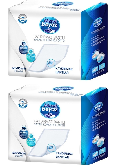 Mavi Beyaz Hasta Alt Açma Yatak Koruyucu Örtü 2 x 30'lu 60 x 90 CM