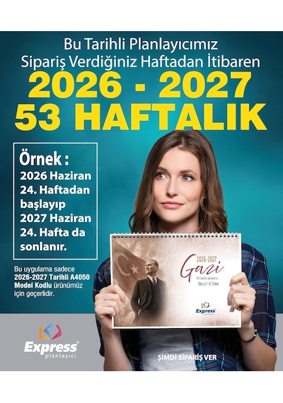 2026-2027 Takvimli A4 Ebat 53 Haftalık Planlayıcı Gazi