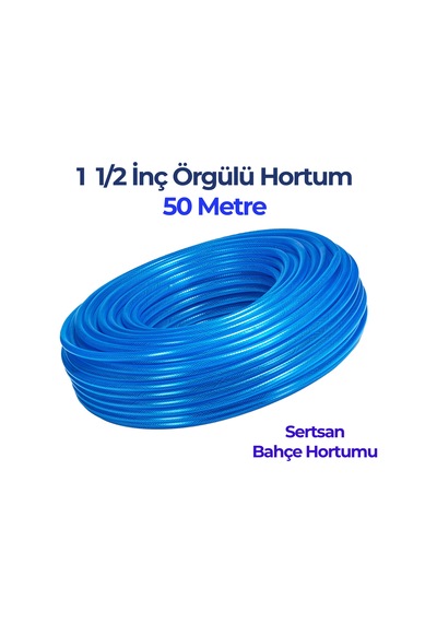 Örgülü Su Hortumu 1 1/2 İnç 50 Metre Mavi Dayanıklı Bahçe Hortumu