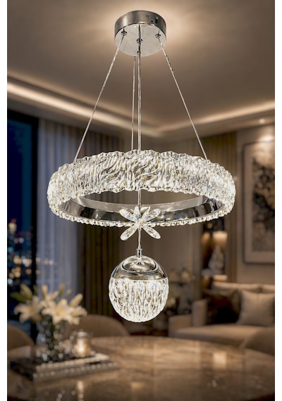 Kumandalı 3 Renk Işıklı Modern Sarkıt Led Avize Krom Kasa Salon,oda ,mutfak ,hol