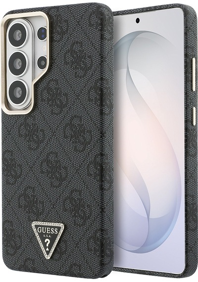 Galaxy Uyumlu S26 Ultra Kılıf Guess Lisanslı M-safeli Gold Kamera Çerçeveli Taşlı Üçgen Logo Kapak Siyah Siyah
