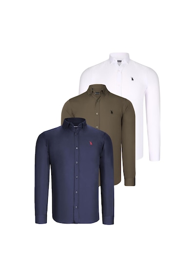 Üçlü Set G725 Dewberry Erkek Gömlek-lacivert-beyaz-yeşil Lacivert-beyaz-yeşil